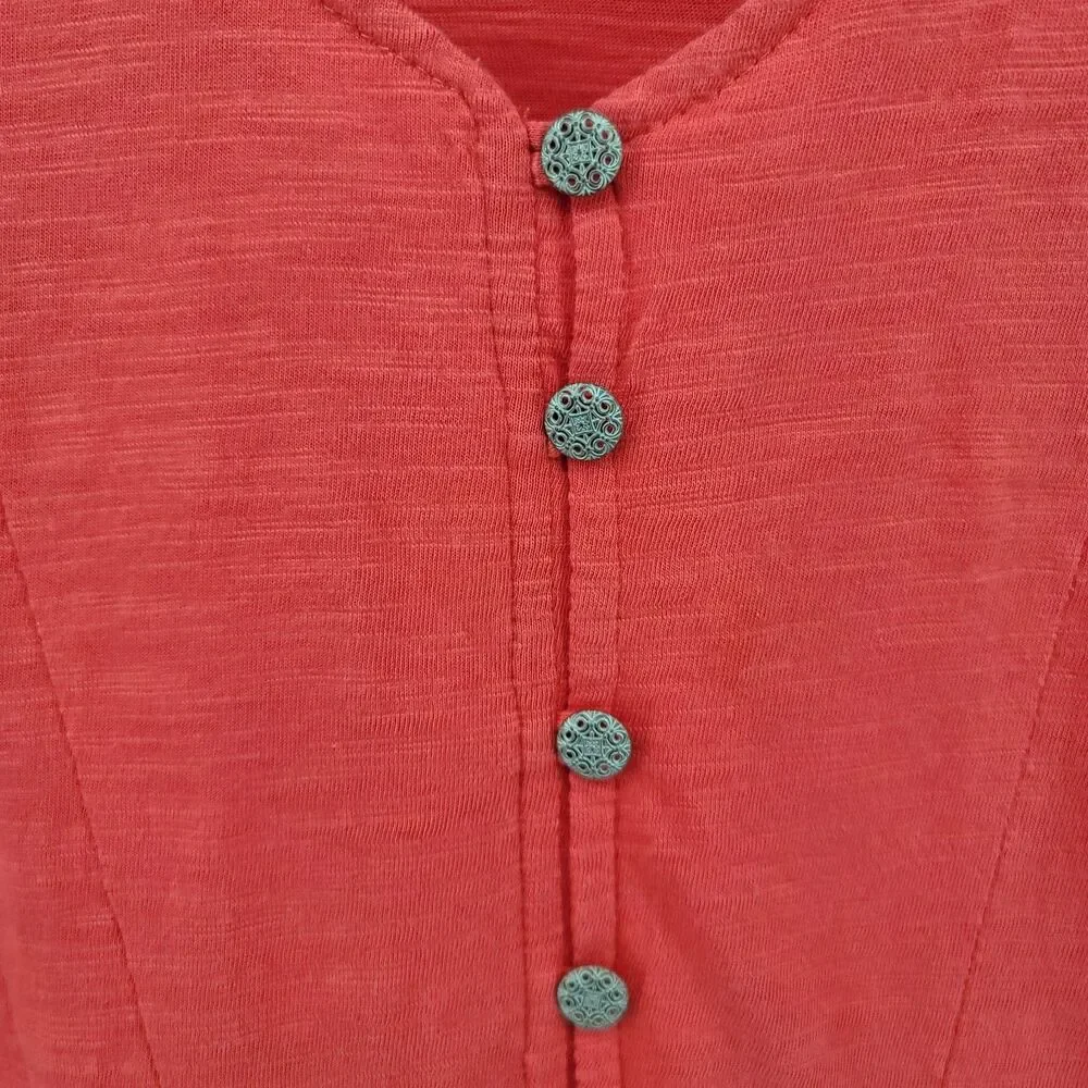 J. Jill Red Slub Cotton Long Sleeve V Neck Button Front Tunic Top XL - Picture 4 of 11